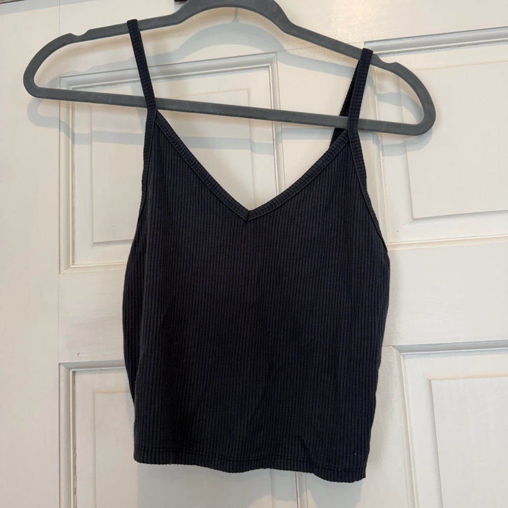 American Eagle Outfitters Black Charcoal Ribbed V-Neck Camisole